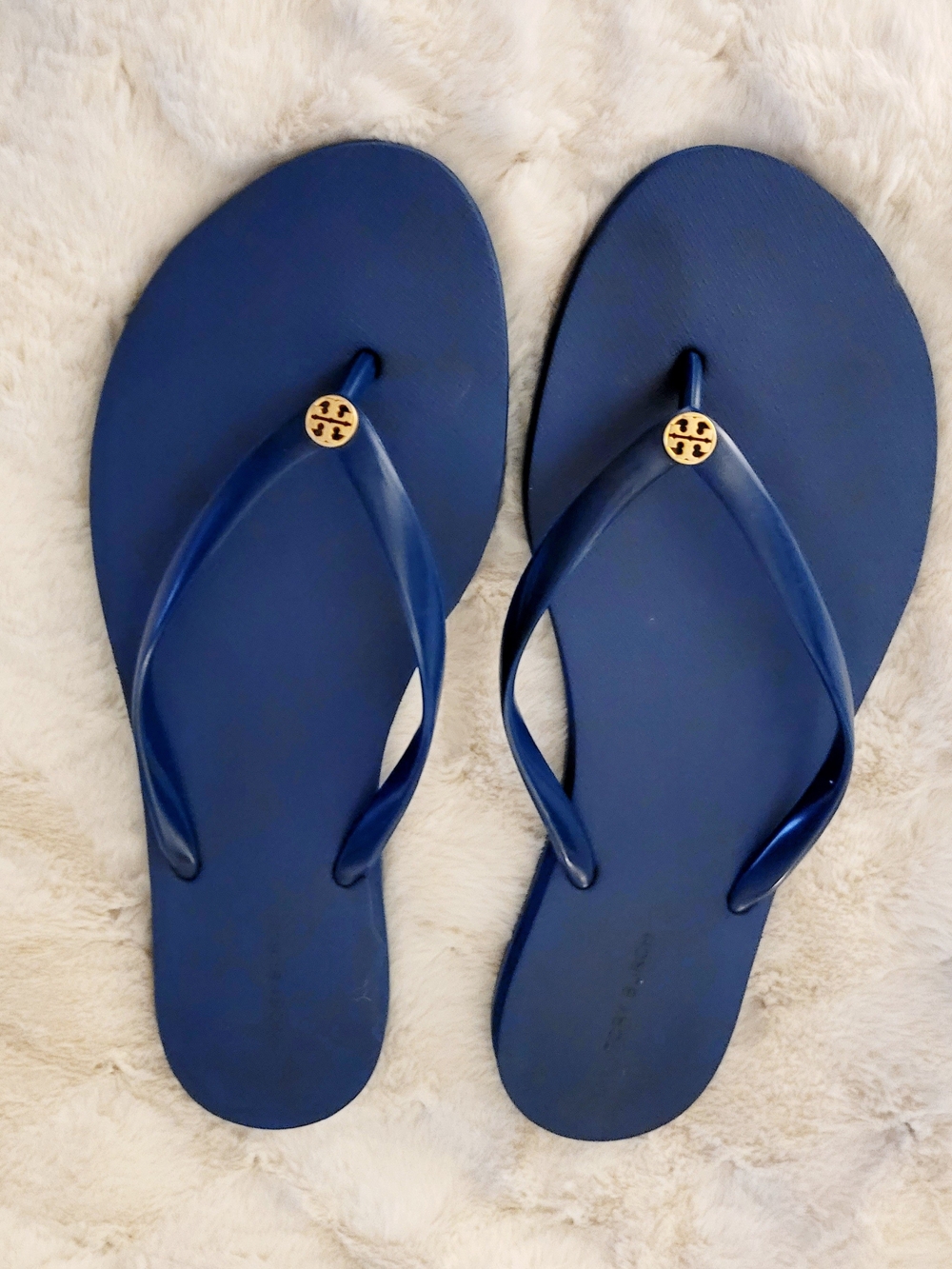 Tory Burch Navy Blue Logo Thong Sandals